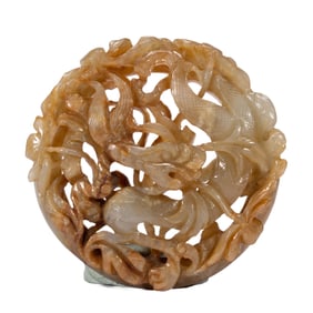 OPEN - WORK JADE CARVING WITH DRAGON AND FLOWER PATTERNS