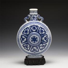 QING QIANLONG BLUE & WHITE PLUM JAR ON STAND