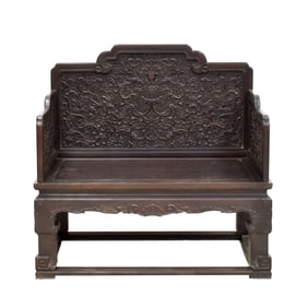 ANTIQUE CARVED ZITAN THRONE CHAIR