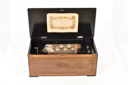 SWISS CYLINDRICAL MUSIC BOX WITH BELLS AND DRUM