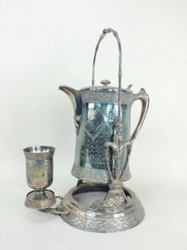 LATE 19TH C. SILVER PLATE COFFEE URN, GEOMETRICAL