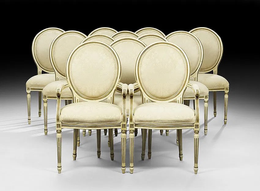 TWELVE LOUIS XVI-STYLE POLYCHROME DINING CHAIRS (1 of 1)