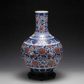 QING YONGZHENG BLUE & RED CELESTIAL VASE ON STAND