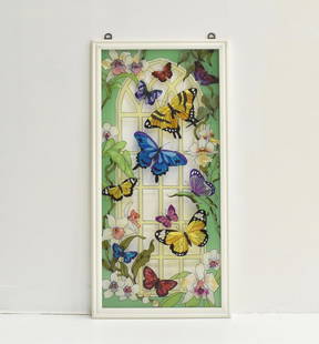 TIFFANY STYLE STAINED GLASS, BUTTERFLY: TIFFANY STYLE STAINED GLASS, BUTTERFLY Dimension: 40-1/2"H x 20"W