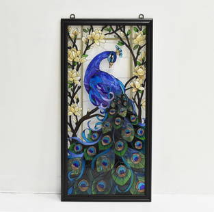 TIFFANY STYLE STAINED GLASS, PEACOCK: TIFFANY STYLE STAINED GLASS, PEACOCK Dimension: 40"H x 20"W