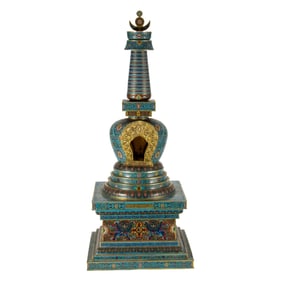 EXQUISITE CLOISONNE BUDDHIST PAGODA
