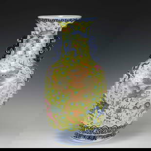 QING QIANLONG FAMILLE ROSE DRAGON AMPHORA VASE: Dimensons: Width: 28cm, Height: 58cm Chinese Qing Dynasty Qianlong Famille Rose Dragon Porcelain Large Vase. The porcelain potted in shape vases, large thick and tall, globular mid body, flaring mouth
