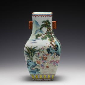 QING QIANLONG FAMILLE ROSE DOUBLE-EARED VASE