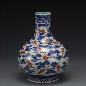 QING XUANTONG BLUE & WHITE ALUM RED VASE