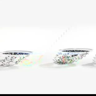 QING GUANGXU FAMILLE ROSE BOWL: PROVENANCE: From waldorf, MD Private Collector.. Dimensons: Height: 7 cm, Diam: 15.5 cm. Pair of Chinese Qing Dynasty Guangxu Famille Rose Bowl Porcelain Bowls. The porcelain potted with a shallow bod