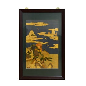 19TH C FRAMED SILK KESI OF ARCHITECTURAL LANDSCAPE