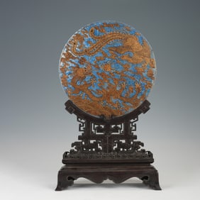 A LAPIS LAZULI SCREEN WITH DRAGON - AND - PHOENIX PATTERNS
