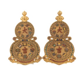 PR GILT BRONZE INLAID DOUBLE GOURD WALL HANGING PLAQUES