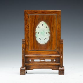HUANGHUALI - FRAMED INK - SCREEN WITH JADE INLAY