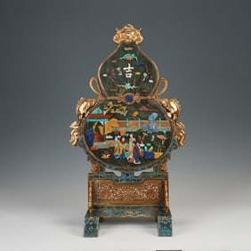A CLOISONNE SCREEN INLAID WITH PRECIOUS STONES