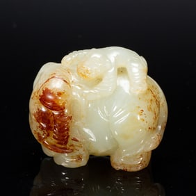 A JADE CARVING ELEPHANT AND BOY