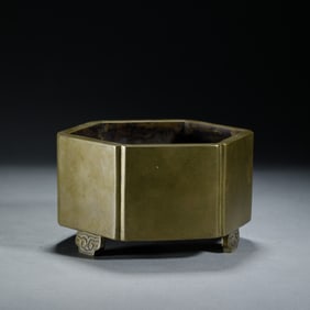 HEXAGONAL BRONZE INCENSE BURNER