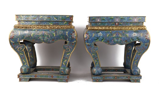 PAIR OF CLOISONNE SQUARE STOOLS