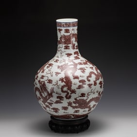 QING YONGZHENG UNDERGLAZE RED CELESTIAL VASE ON STAND
