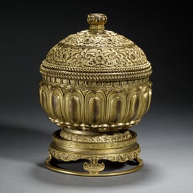 GILDED - BRONZE BUDDHIST OFFERING VESSEL