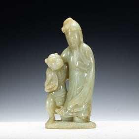JADE - CARVED STATUE OF ELDER AND CHILD
