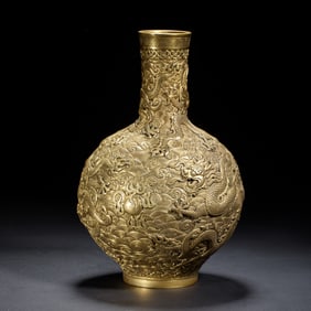 GILDED - BRONZE CELESTIAL GLOBE VASE WITH COILING DRAGONS