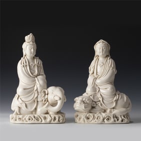 PAIR OF QING DEHUA GUANYIN STATUE