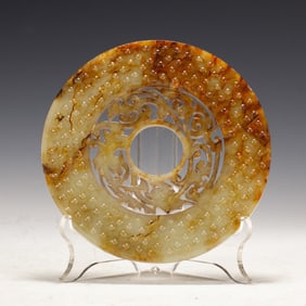 JADE BI WITH DRAGON PATTERNS AND COLOR INFILTRATION