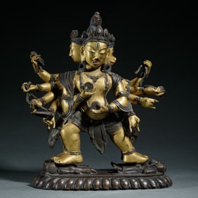 MULTI - FACED AND MULTI - ARMED TIBETAN BUDDHIST STATUE