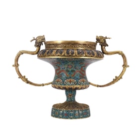 CLOISONNE ZUN WITH DOUBLE DRAGON - SHAPED HANDLES