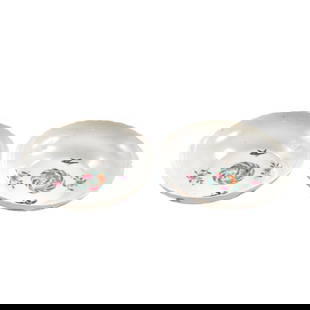 A PAIR CHINESE FAMILLE ROSE BIRD & FRUITS BOWLS: PROVENANCE: Provenance: From the estate of Albert Newton Gremler (1932-2020) of Savanah, Georgia. A US Army Veteran, attorney, private collector. Dimensions: 7.375" Dia. x 2.5"H (each) A Pair Chinese