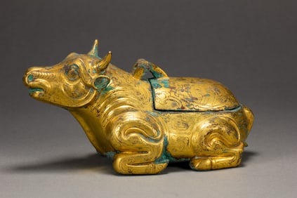 GILDED BRONZE OX - SHAPED SACRIFICIAL VESSEL