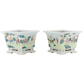 PAIR OF QING PORCELAIN SQUARE PLANT POTS