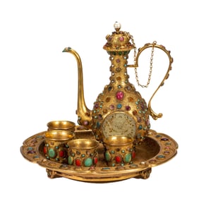 EXQUISITE GILDED - COPPER WINE UTENSILS INLAID WITH GEMSTONES