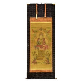 ANTIQUE GUANYIN SILK THANGKA