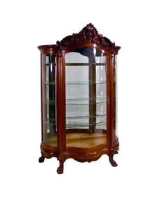 MAHOGANY CHINA CABINET W/CHERUB