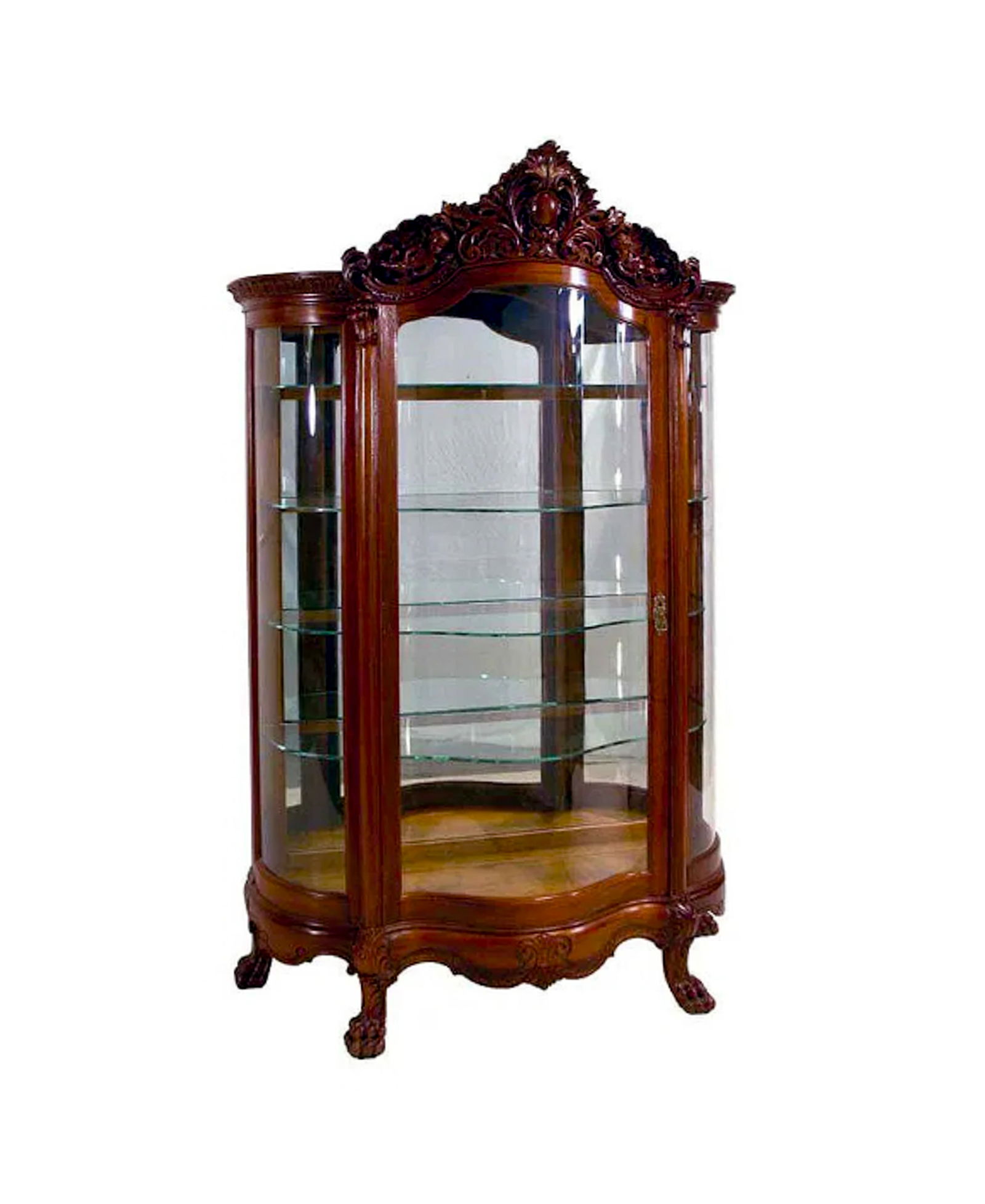 MAHOGANY CHINA CABINET W/CHERUB