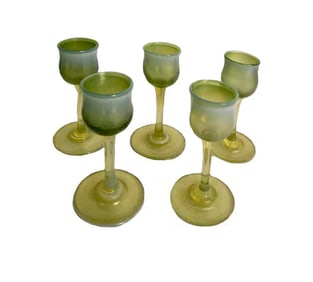 SET OF 5 FAVRILE PASTEL FLUTED CORDIAL