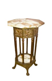 BRONZE MARBLE TOP PEDESTAL CLAW FEET