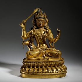 GILT-BRONZE STATUE OF MANJUSHRI BODHISATTVA