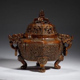 EXQUISITELY CARVED WOODEN INCENSE BURNER
