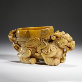 MYTHICAL BEAST-SHAPED SOAPSTONE VESSEL