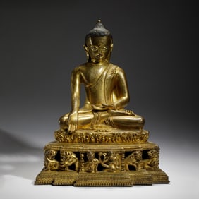 GILT BRONZE SEATED MEDITATION BUDDHA STATUE