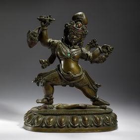 BRONZE STATUE OF WRATHFUL BUDDHIST DEITY