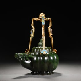 JASPER TEAPOT WITH GILT AND ENAMEL DECORATIONS