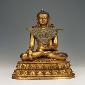 GILT BRONZE SEATED MEDITATIVE BUDDHA STATUE