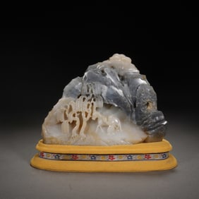 JADE MOUNTAIN CARVING WITH INTRICATE LANDSCAPE SCENE