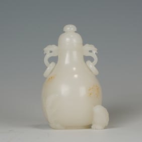 WHITE JADE VASE WITH DRAGON - SHAPED HANDLES