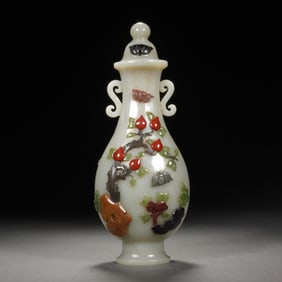 JADE VASE WITH INLAID DECORATIONS