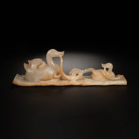 CHINESE JADE CARVING: DUCK - THEMED ARTWORK